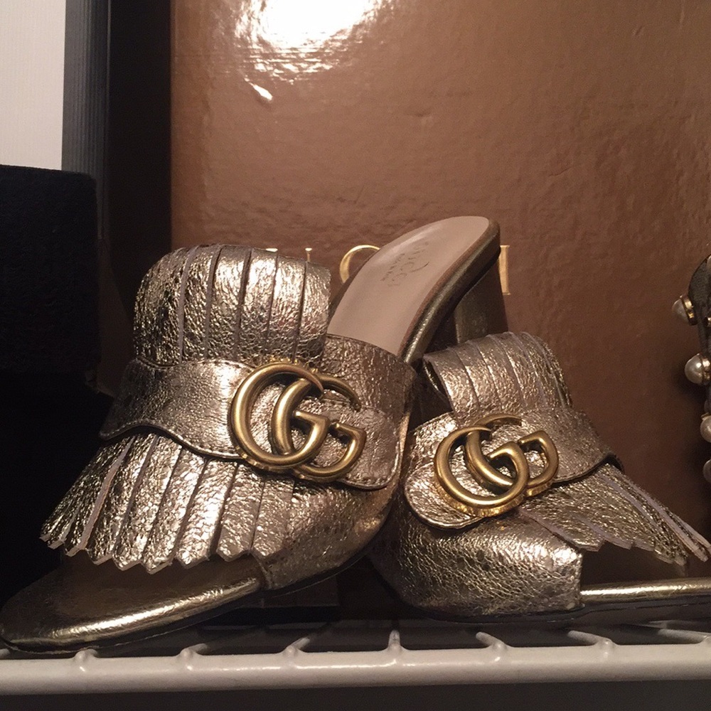 Gold Fringe Sandal slides